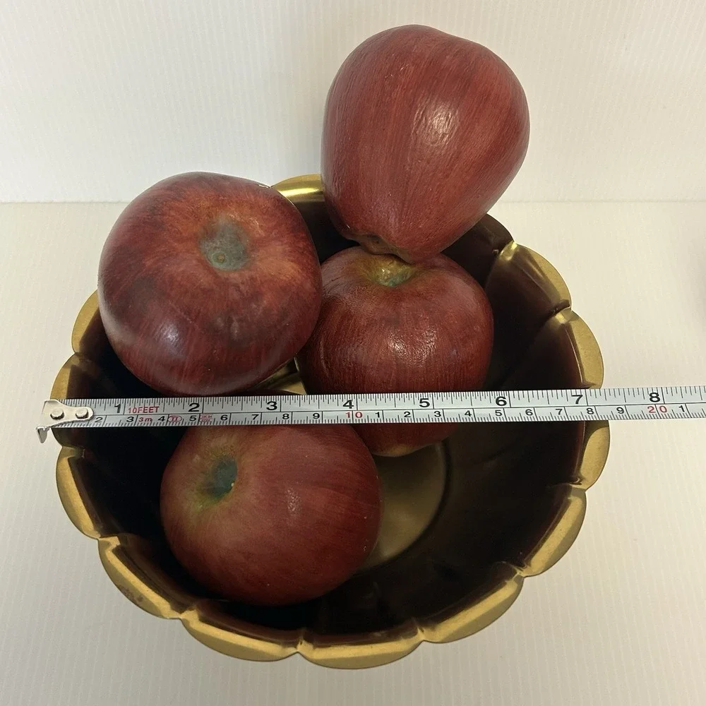 4 Wooden Red Apples In Copper‎ Craft Solid Brass Decorative Bowl